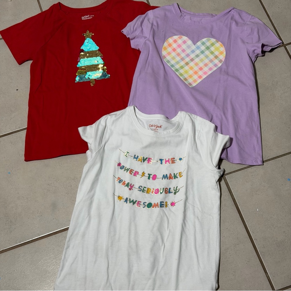 Cat & Jack Kids Girl Colorful Kids Graphic 3 T-Shirts size L